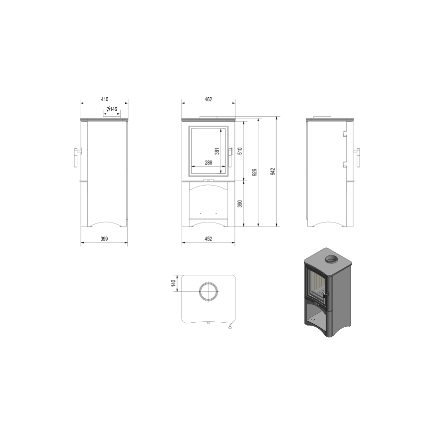 Kratki - Стоманена камина 7kW 150 мм