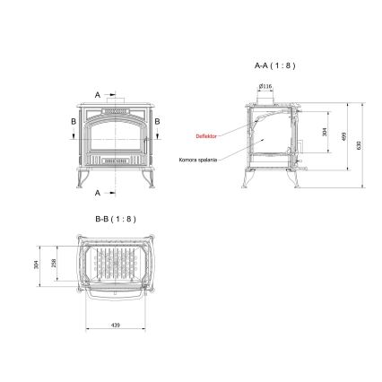 Kratki - Чугунена камина 8kW 130 мм