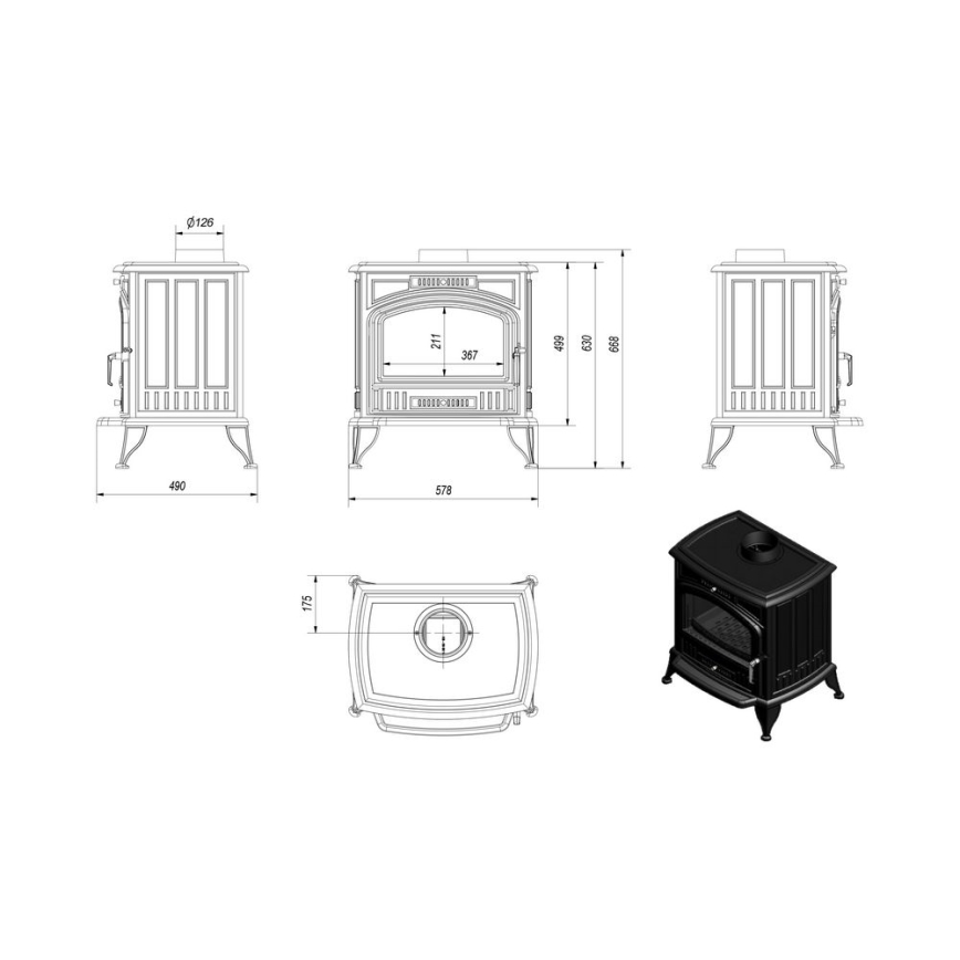 Kratki - Чугунена камина 8kW 150мм