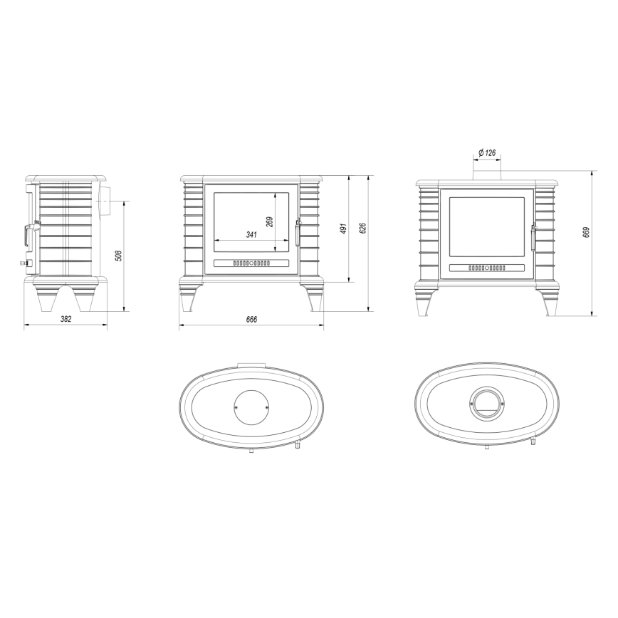 Kratki - Чугунена камина 9kW 130 мм