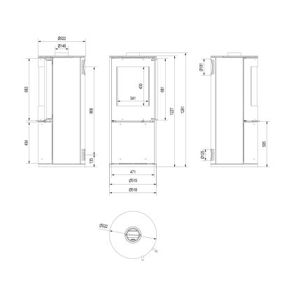 Kratki - Стоманена камина 9kW 150 мм