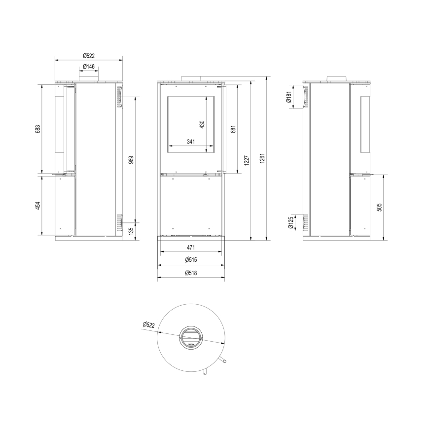 Kratki - Стоманена камина 9kW 150 мм