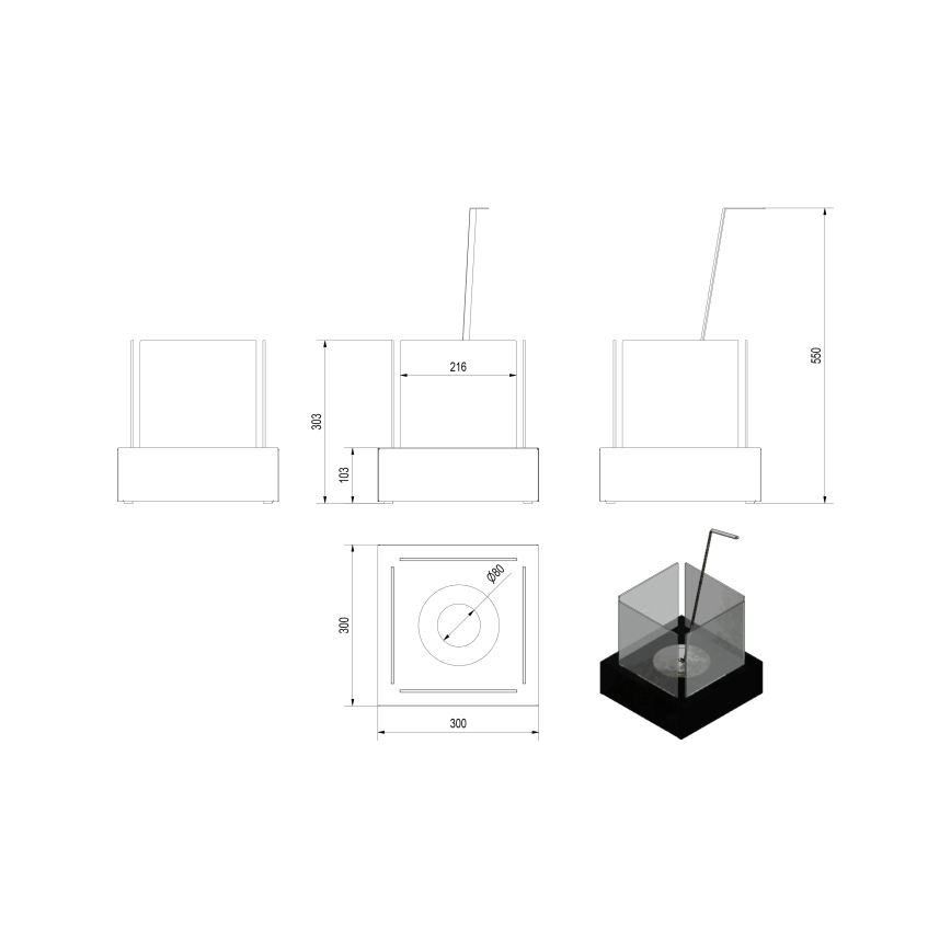 Kratki - БИО камина 30,3x30 см 1kW бял