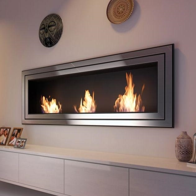 Kratki - Вграден БИО камина 65x180 см 3x2,5kW лъскав хром