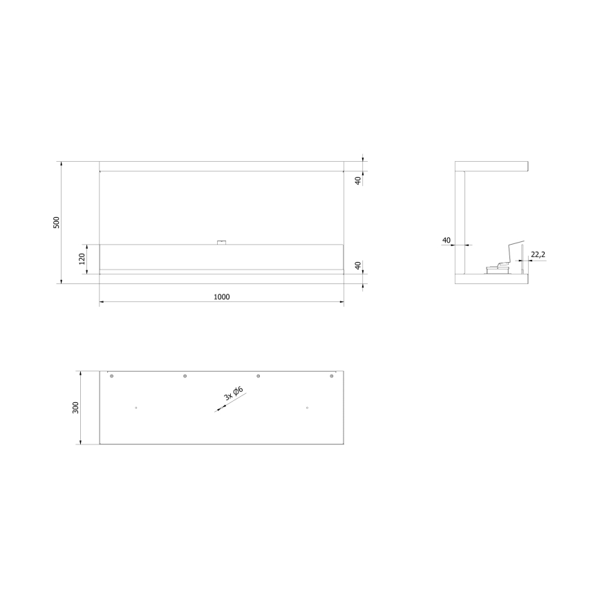 Kratki - Вграден БИО камина 50x100 см 3,5kW черен