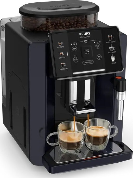 Krups - Автоматична кафе машина с контейнер за мляко SENSATION 1450W/230V черен