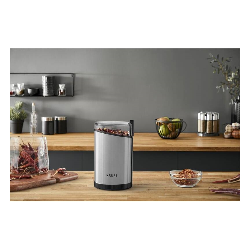 Krups - Електрическа кафемелачка 85g FAST-TOUCH 200W/230V матов хром