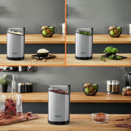 Krups - Електрическа кафемелачка 85g FAST-TOUCH 200W/230V матов хром