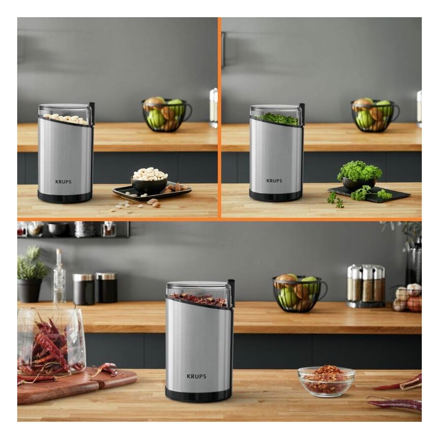 Krups - Електрическа кафемелачка 85g FAST-TOUCH 200W/230V матов хром