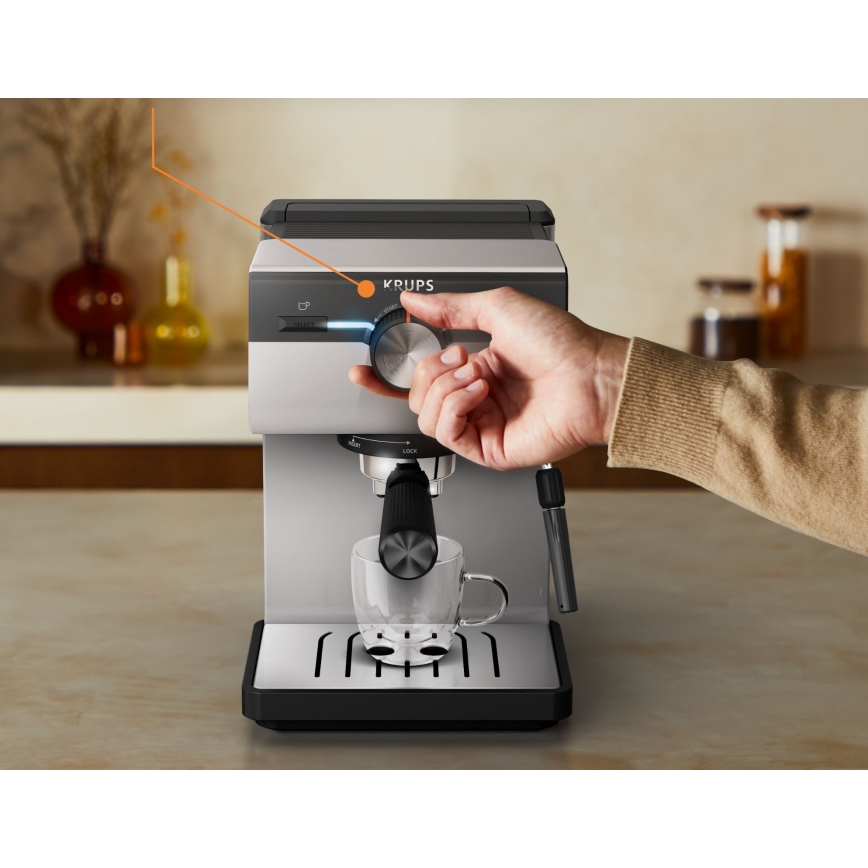 Krups - Кафе машина с лост за две чаши AUTHENTIC 1450W/230V сив