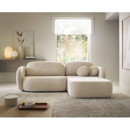 L-образна ъглова разтегателна холна гарнитура OLBIA с място за съхранение, дясна, бежова