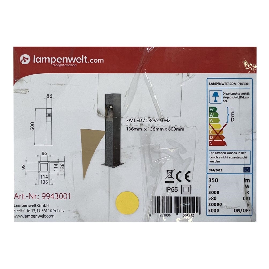 Lampenwelt - LED Екстериорна лампа колона AMELIA LED/7W/230V IP55