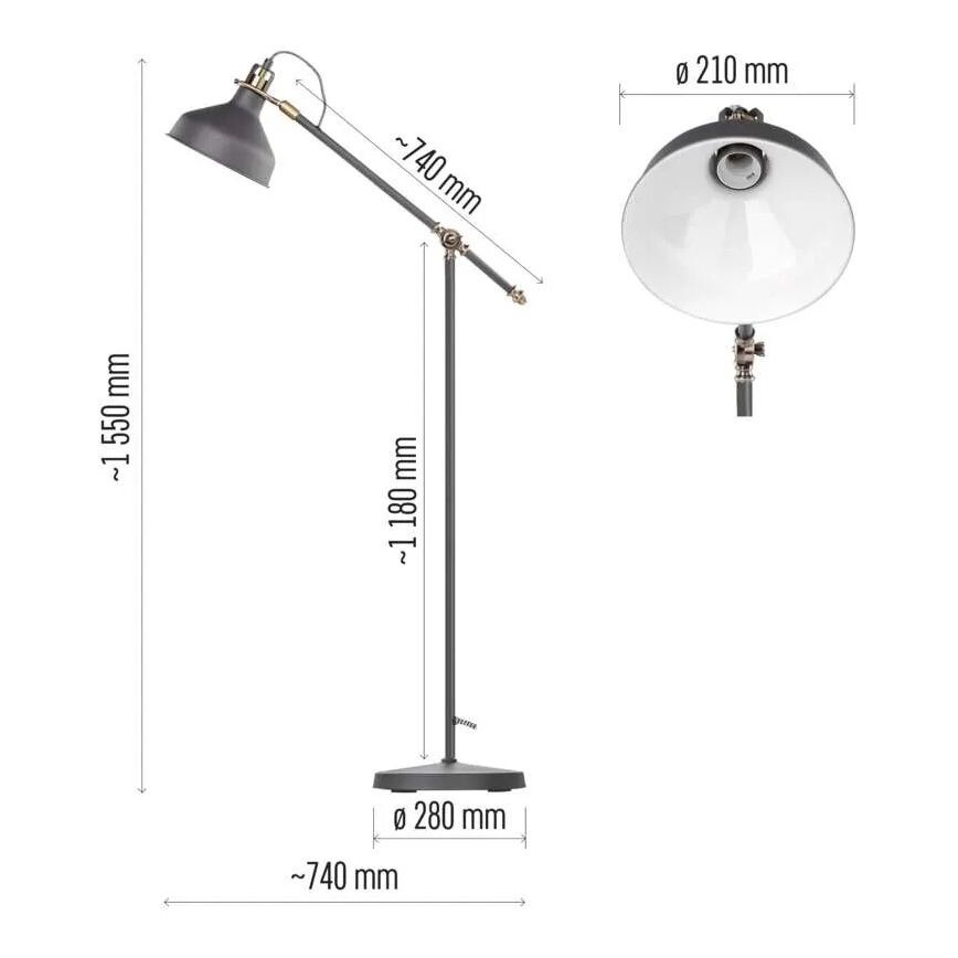 Лампион ARTHUR 1xE27/25W/230V сив