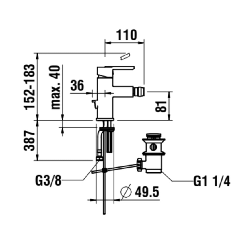 LAUFEN H3410810041141 - Кран за биде + сифон с преливник LUA лъскав хром