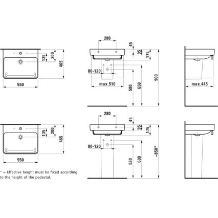 LAUFEN H8109620001041 - Мивка за плот/за стенен монтаж PRO 55x46,5 cm керамика/бяла