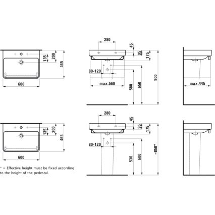 LAUFEN H8109630001041 - Мивка за плот/стенно окачване PRO 60x46,5 cm керамика/бяла