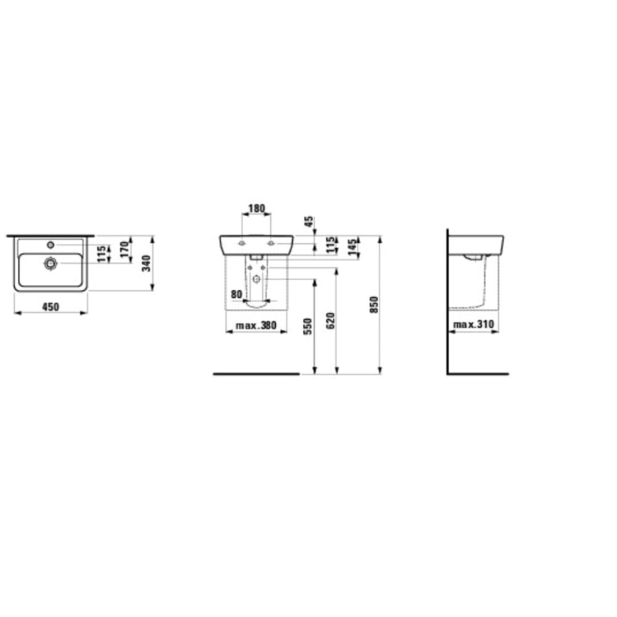 LAUFEN H8119510001041 - Басейн с плот/стенен PRO 45x34 см керамика/бял
