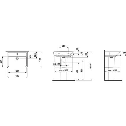 LAUFEN H8166120001311 - Ъглова стенна мивка PRO 45x46 см керамика/бял