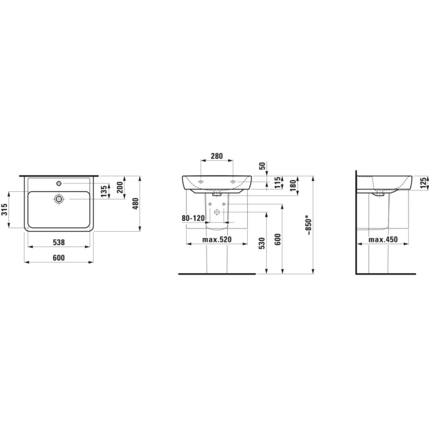LAUFEN H8166120001311 - Ъглова стенна мивка PRO 45x46 см керамика/бял