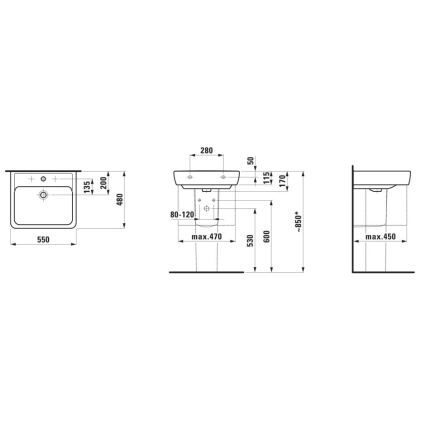 LAUFEN H8189510001041 - Басейн с плот/стенен PRO 55x48 см керамика/бял