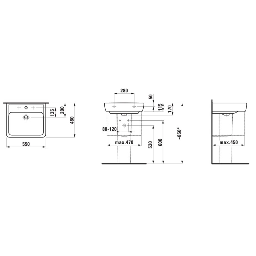 LAUFEN H8189510001041 - Басейн с плот/стенен PRO 55x48 см керамика/бял