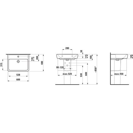 LAUFEN H8189520001041 - Басейн с плот/стенен PRO 60x48 см керамика/бял