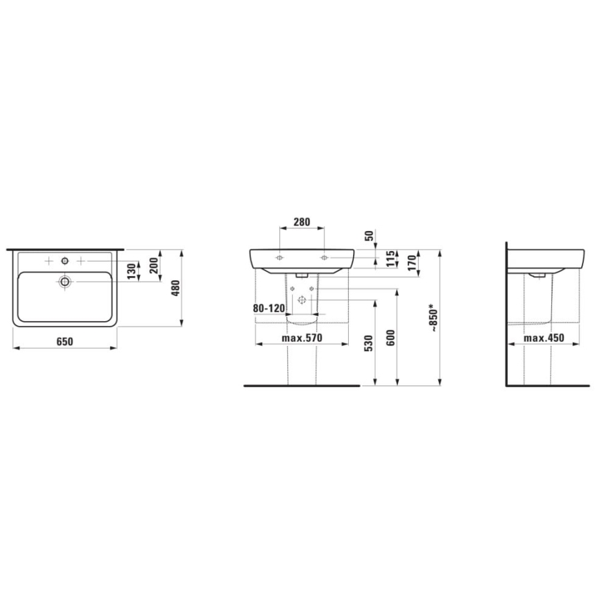 LAUFEN H8189530001041 - Басейн с плот/стенен PRO 65x48 см керамика/бял