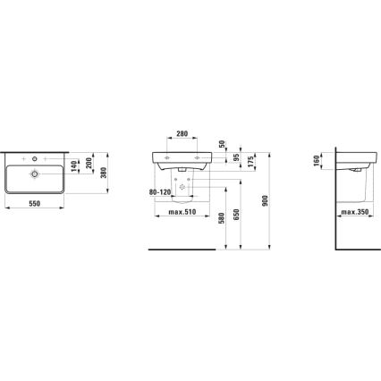 LAUFEN H8189580001041 - Мивка PRO за плот или стенен монтаж, 55 x 38 см, керамика/бяла