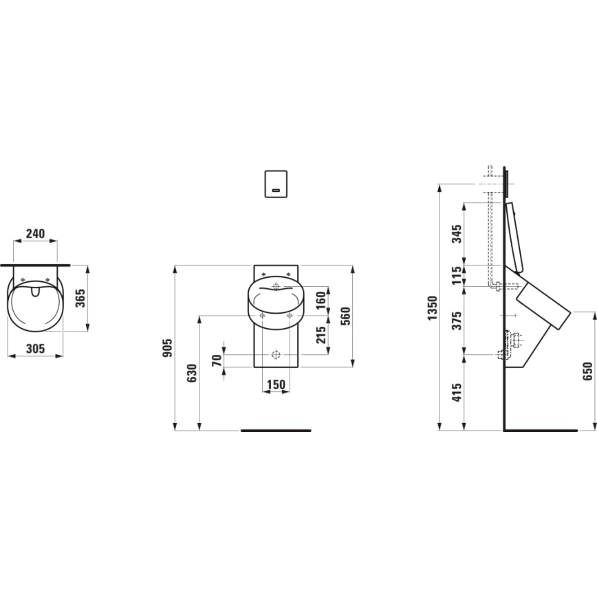 LAUFEN H8402817160001 - Писоар с отвори за капак VAL, заден вход и заден отвод, керамика/матово черно
