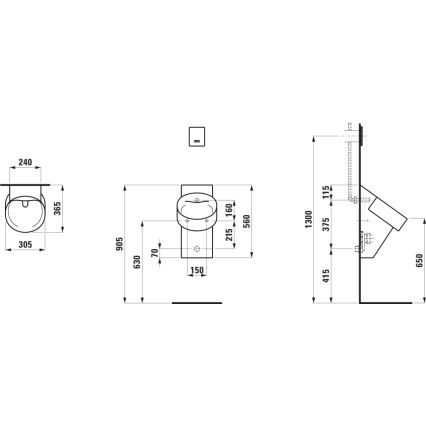 LAUFEN H8402850200001 - Писоар VAL задно захранване, задно оттичане керамика/черен гланц