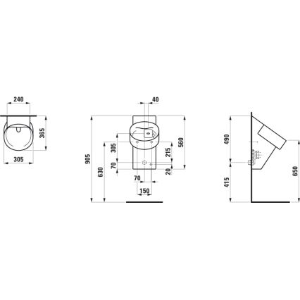 LAUFEN H8402860200001 - Писоар със сензор VAL 230V, със задно присъединяване и заден отвод, керамичен, лъскаво черен