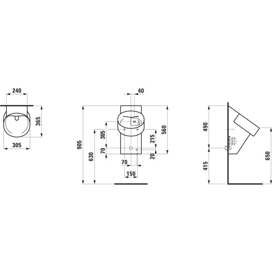 LAUFEN H8402867160001 - Писоар със сензор VAL 230V заден вход, заден отвод керамика/матово черно