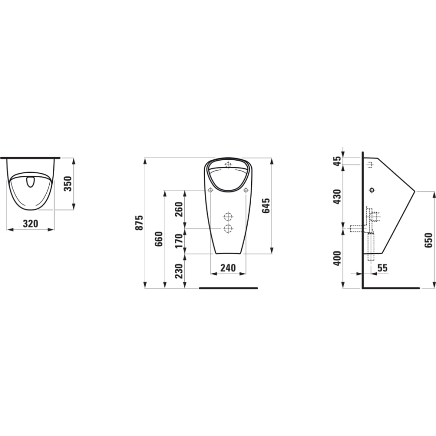 LAUFEN H8410610000001 - Писоар CAPRINO вътрешен вход, заден отток керамика/бял