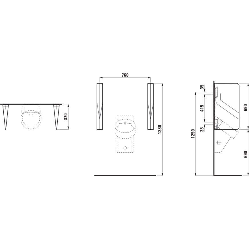 LAUFEN H8472807160001 - Разделителна стена за писоар VAL 69x37 см, керамика/матово черно