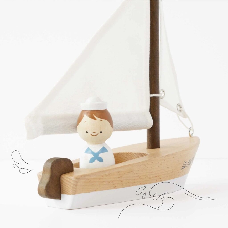 Le Toy Van - Дървена ветроходна лодка с капитан бук