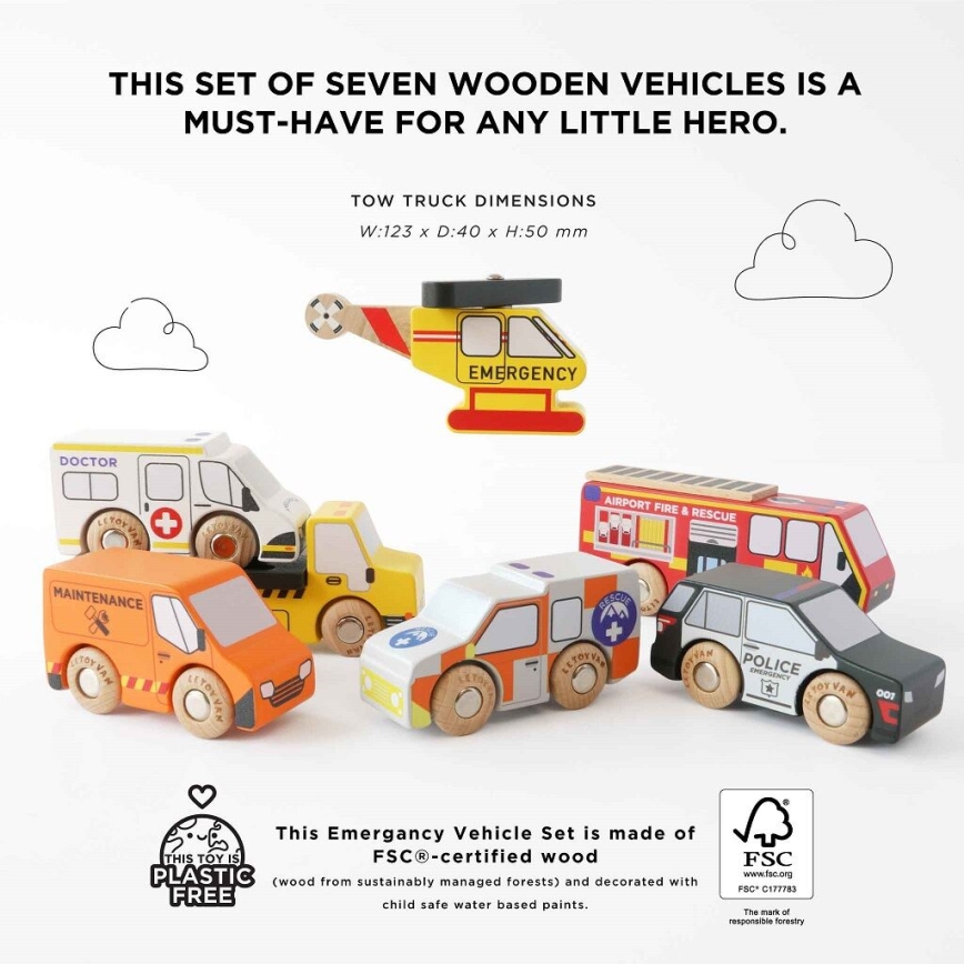 Le Toy Van - Комплект спасителни коли с хеликоптер