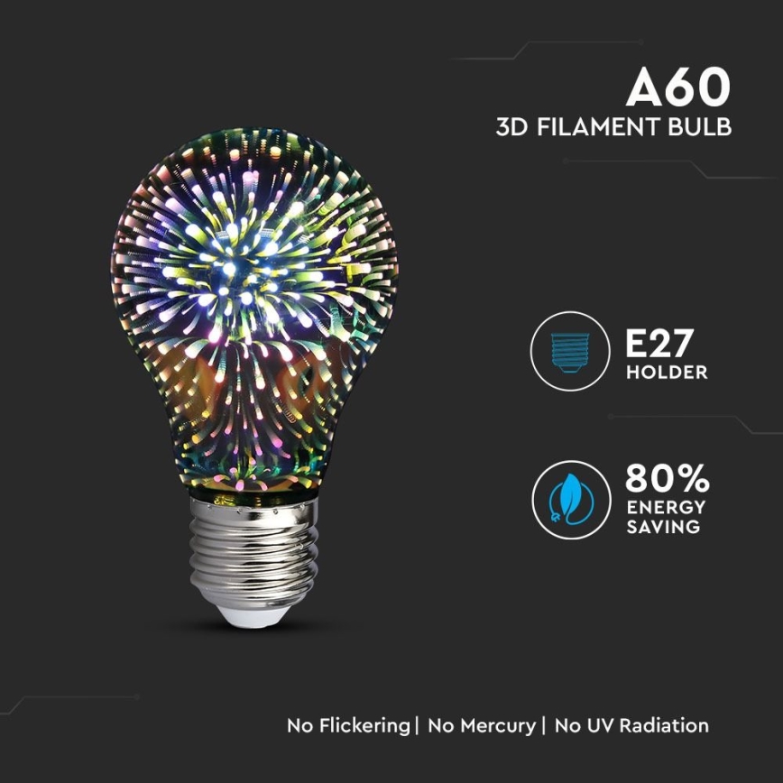 LED 3D Декоративна крушка FILAMENT A60 E27/3W/230V 3000K