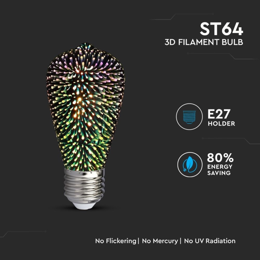 LED 3D Декоративна крушка FILAMENT ST64 E27/3W/230V 3000K