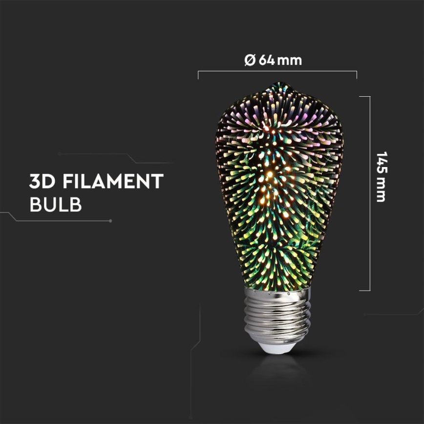 LED 3D Декоративна крушка FILAMENT ST64 E27/3W/230V 3000K
