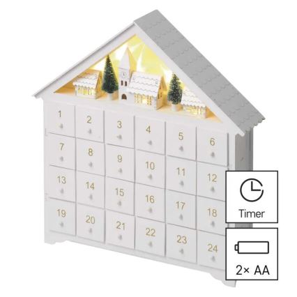 LED Адвент календар 8xLED/2xAA бял