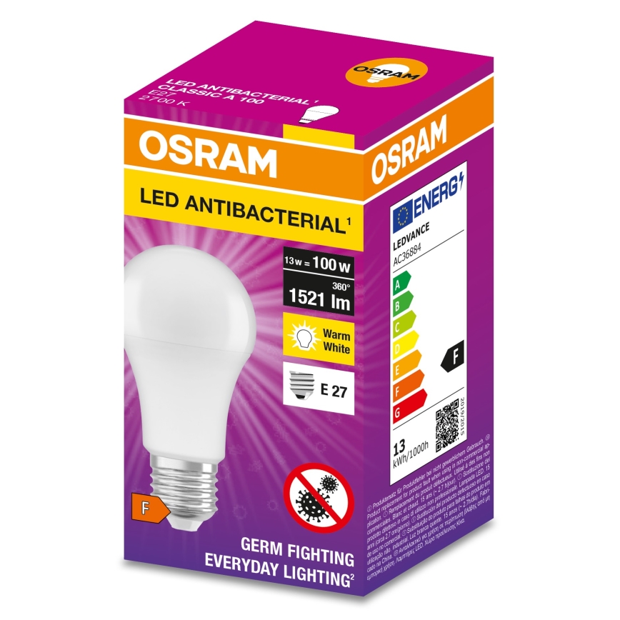 LED Антибактериална крушка A100 E27/13W/230V 2700K - Osram