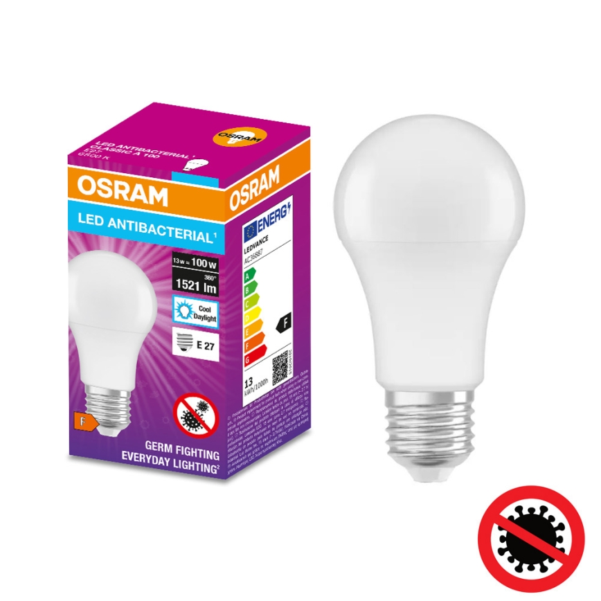 LED Антибактериална крушка A100 E27/13W/230V 6500K - Osram