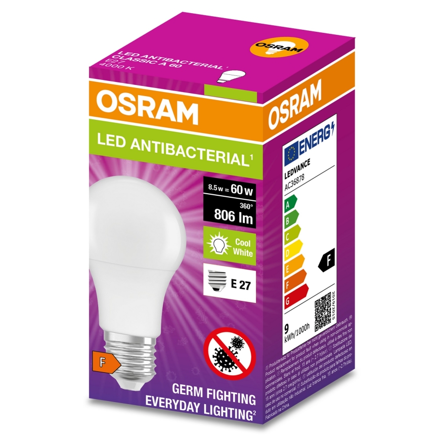 LED Антибактериална крушка A60 E27/8,5W/230V 4000K - Osram