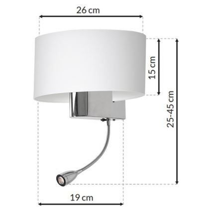 LED Аплик CASINO 1xE27/60W/230V + LED/1W/230V бял