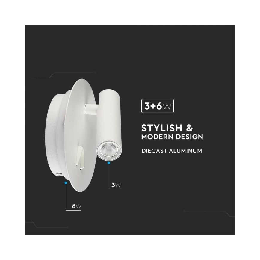 LED аплик LED/3W/230V + LED/6W/230V 3000K бял