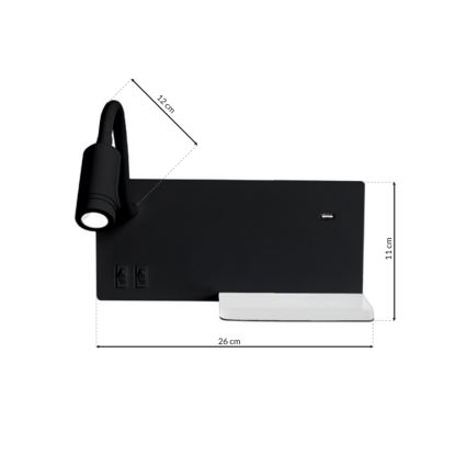 LED Аплик SHELF 1xLED/4W+1xLED/5W+1xLED/2W/230V черен