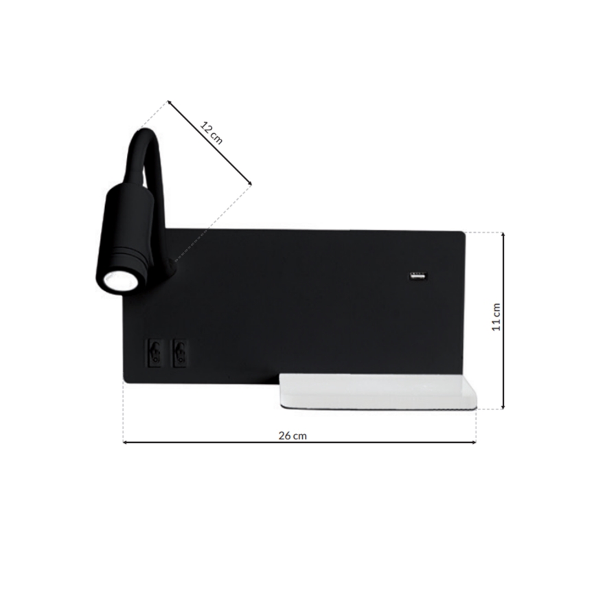 LED Аплик SHELF 1xLED/4W+1xLED/5W+1xLED/2W/230V черен