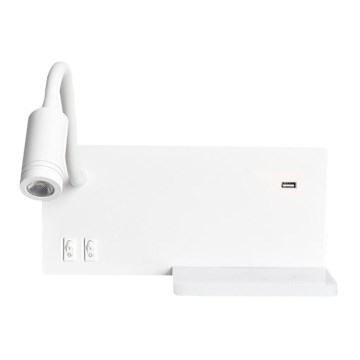 LED Аплик SHELF 1xLED/4W+1xLED/5W+1xLED/2W/230V + USB порт бял
