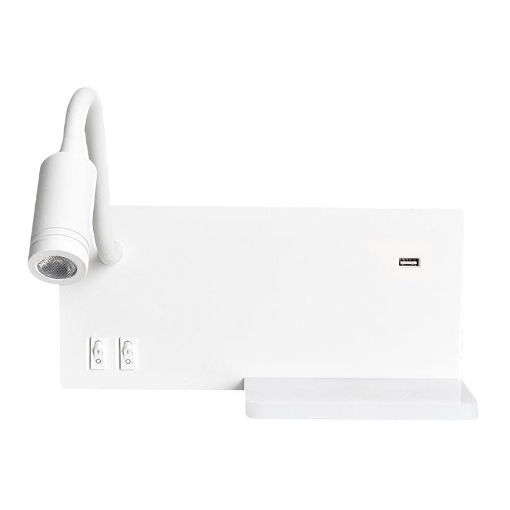 LED Аплик SHELF 1xLED/4W+1xLED/5W+1xLED/2W/230V + USB порт бял