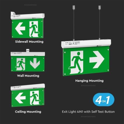 LED Аварийна лампа EMERGENCY EXIT LED/2,5W/230V 4в1 6000K